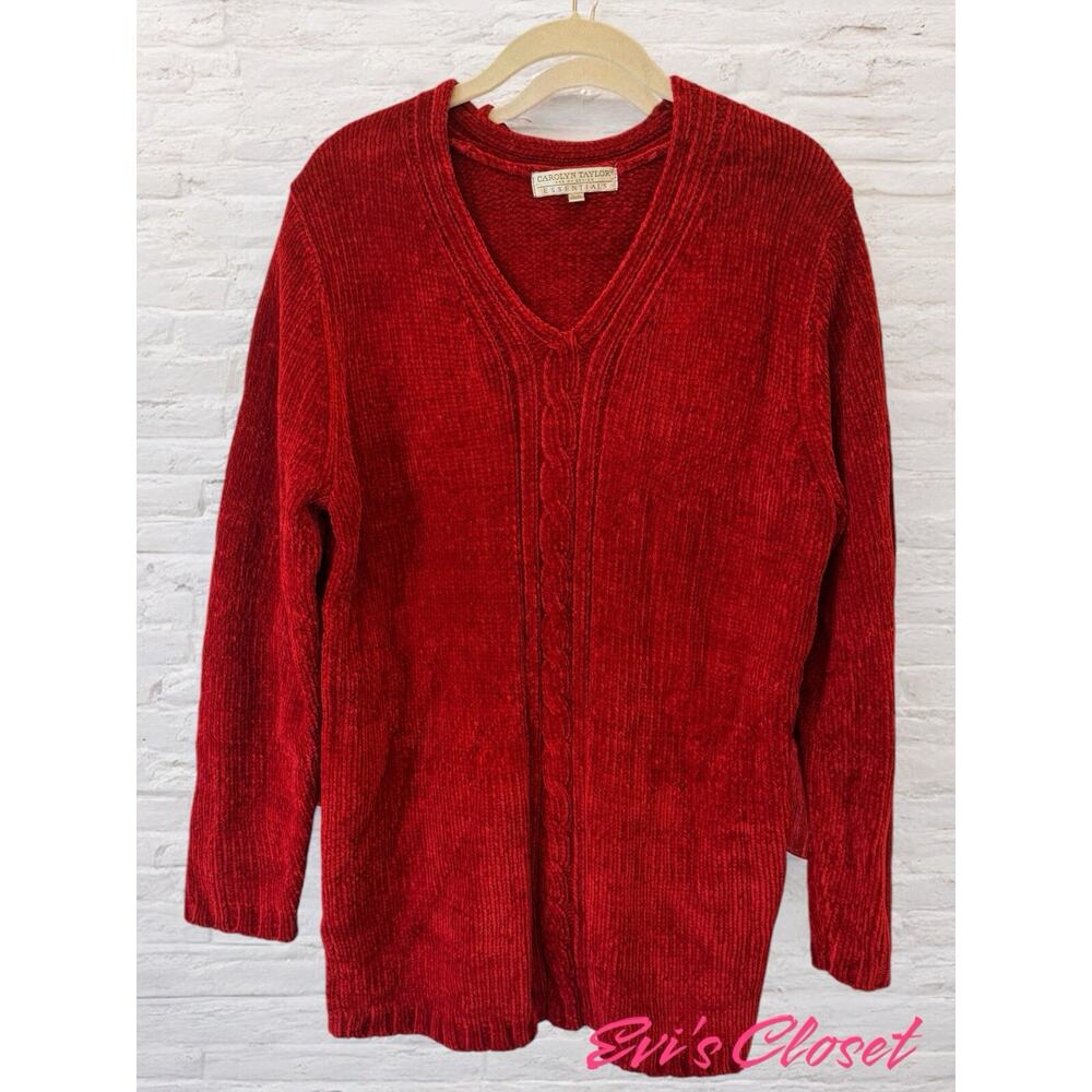 Carolyn Taylor For Design Sz M Red Sweater Women's Long Sleeve Ribbed V Neck